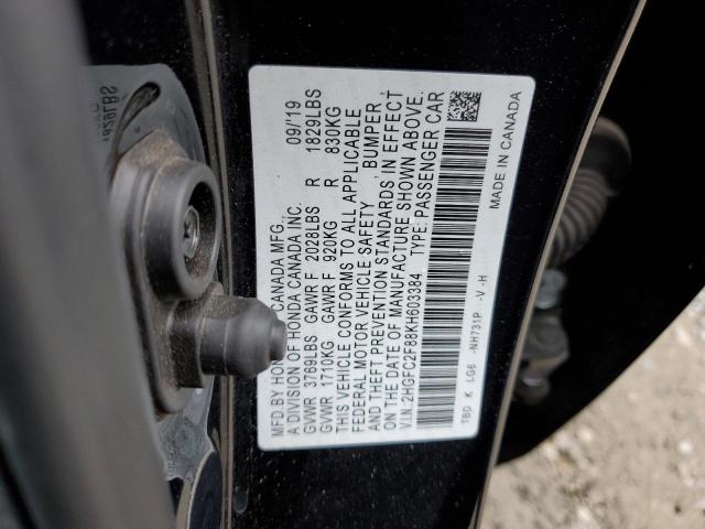 2HGFC2F88KH603384 - 2019 HONDA CIVIC SPORT 黑色 照片 12