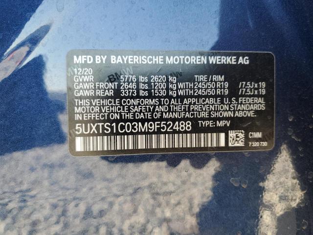 5UXTS1C03M9F52488 - 2021 BMW X3 XDRIVE30E BLUE photo 13