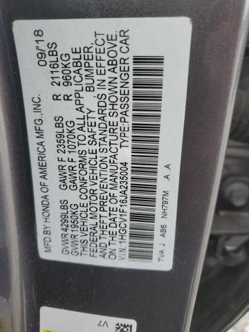 1HGCV1F16JA235004 - 2018 HONDA ACCORD LX GRAY photo 12