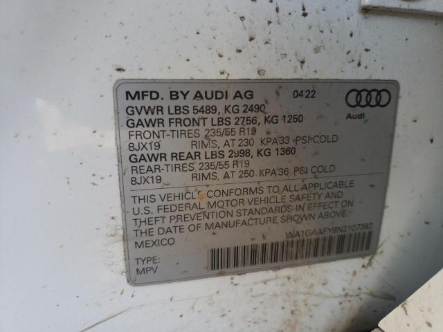 WA1GAAFY8N2107382 - 2022 AUDI Q5 PREMIUM 45 WHITE photo 14