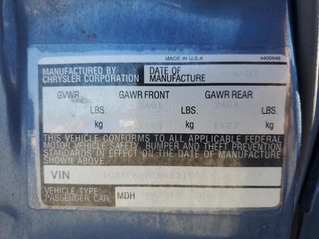 1C3BF66P5HW131582 - 1987 CHRYSLER FIFTH AVEN BLUE photo 12