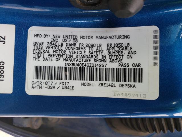 1NXBU40E49Z014257 - 2009 TOYOTA COROLLA BASE BLUE photo 12