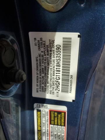 2HGFG11818H535590 - 2008 HONDA CIVIC EX BLUE photo 12