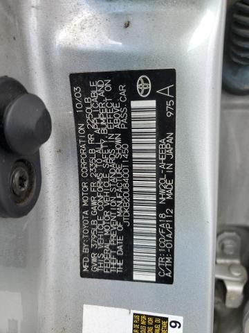 JTDKB20U840011450 - 2004 TOYOTA PRIUS SILVER photo 12