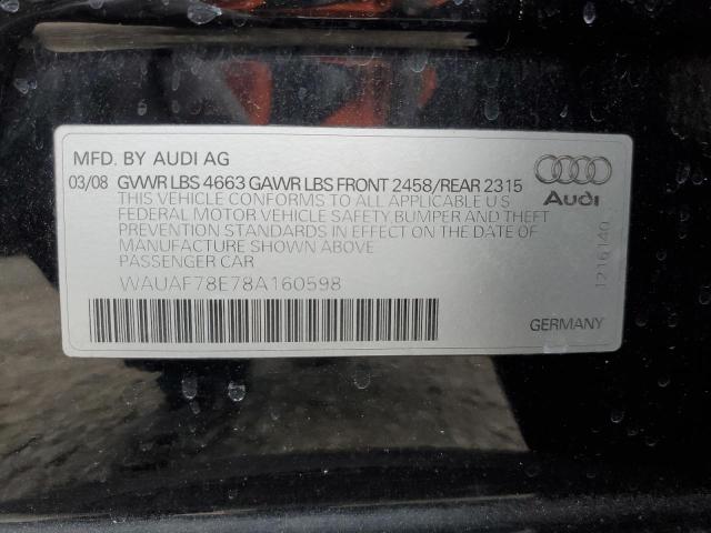WAUAF78E78A160598 - 2008 AUDI A4 2.0T BLACK photo 13