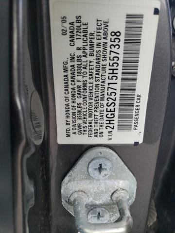 2HGES25715H557358 - 2005 HONDA CIVIC EX GRAY photo 12