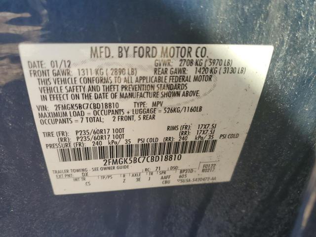 2FMGK5BC7CBD18810 - 2012 FORD FLEX SE BLUE photo 13