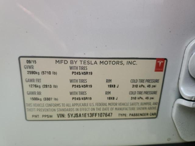 5YJSA1E13FF107647 - 2015 TESLA MODEL S თეთრი ფოტო 12