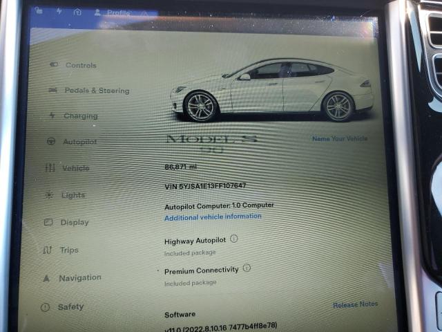 5YJSA1E13FF107647 - 2015 TESLA MODEL S WHITE photo 9