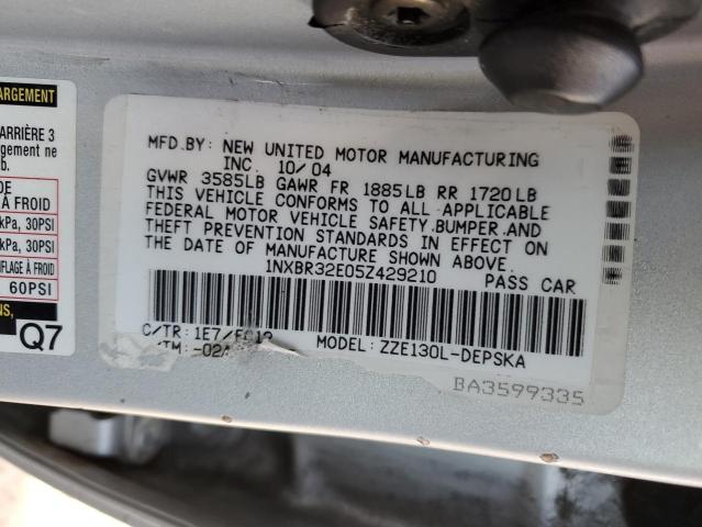 1NXBR32E05Z429210 - 2005 TOYOTA COROLLA CE SILVER photo 12