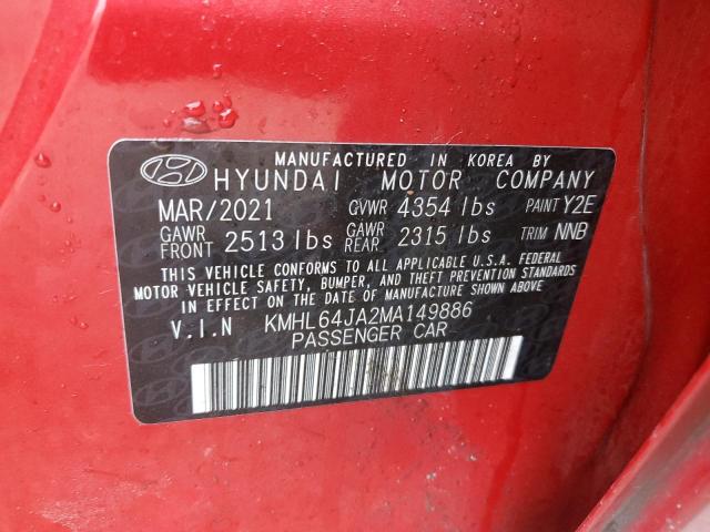 KMHL64JA2MA149886 - 2021 HYUNDAI SONATA SEL RED photo 12