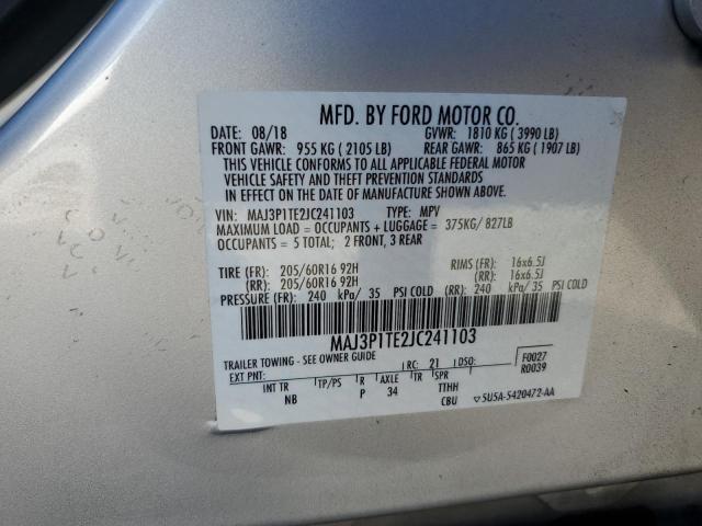 MAJ3P1TE2JC241103 - 2018 FORD ECOSPORT SE ვერცხლისფერი ფოტო 14