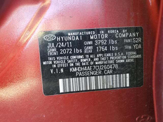 KMHDH4AE7CU260478 - 2012 HYUNDAI ELANTRA GLS RED photo 12