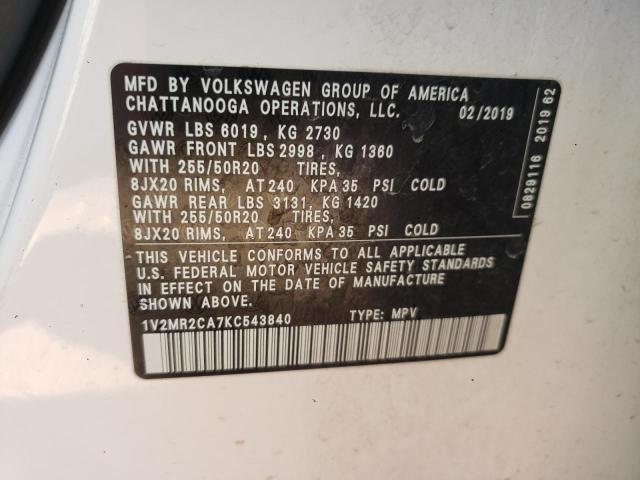 1V2MR2CA7KC543840 - 2019 VOLKSWAGEN ATLAS SEL WHITE photo 14