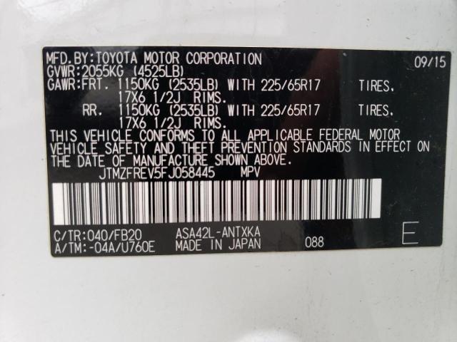 JTMZFREV5FJ058445 - 2015 TOYOTA RAV4 LE WHITE photo 13