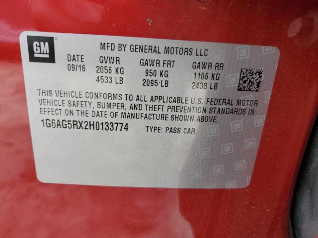 1G6AG5RX2H0133774 - 2017 CADILLAC ATS RED photo 12