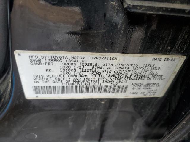 JTEGH20V136013111 - 2003 TOYOTA RAV4 BLACK photo 12