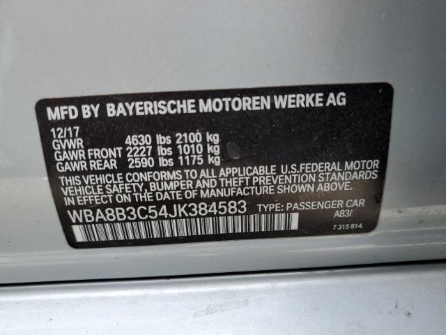 WBA8B3C54JK384583 - 2018 BMW 340 I Plata foto 12
