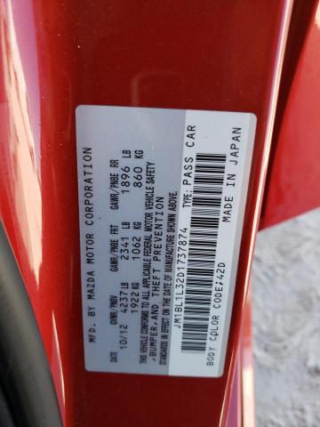 JM1BL1L32D1737874 - 2013 MAZDA SPEED 3 RED photo 12