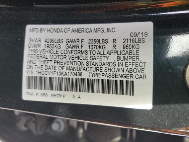 1HGCV1F10KA170488 - 2019 HONDA ACCORD LX BLACK photo 12