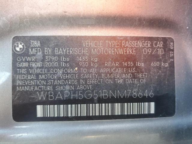 WBAPH5G51BNM78646 - 2011 BMW 328 I SULEV GRAY photo 12