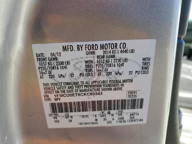 1FMCU0E78CKC80343 - 2012 FORD ESCAPE LIMITED SILVER photo 14