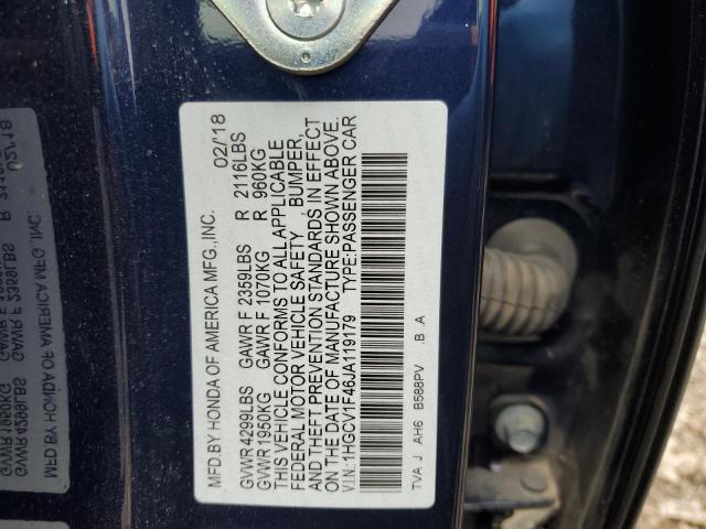 1HGCV1F46JA119179 - 2018 HONDA ACCORD EX BLUE photo 12