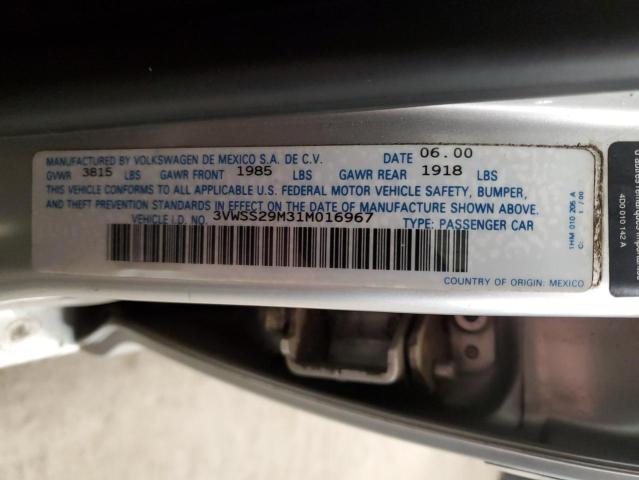 3VWSS29M31M016967 - 2001 VOLKSWAGEN JETTA GLS SILVER photo 12