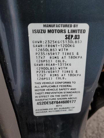 4S2DE58Y644600177 - 2004 ISUZU AXIOM XS ლურჯი ფოტო 13