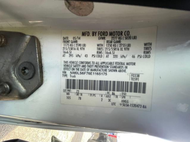 NM0LS6F76E1165175 - 2014 FORD TRANSIT CO XLT WHITE photo 10