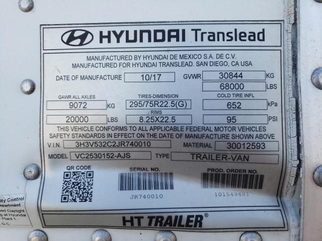 3H3V532C2JR740010 - 2018 HYUNDAI TRAILER WHITE photo 10