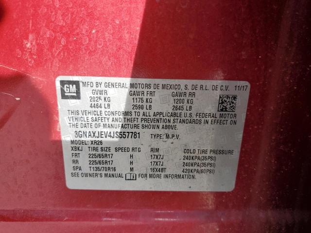 3GNAXJEV4JS557781 - 2018 CHEVROLET EQUINOX LT RED photo 12