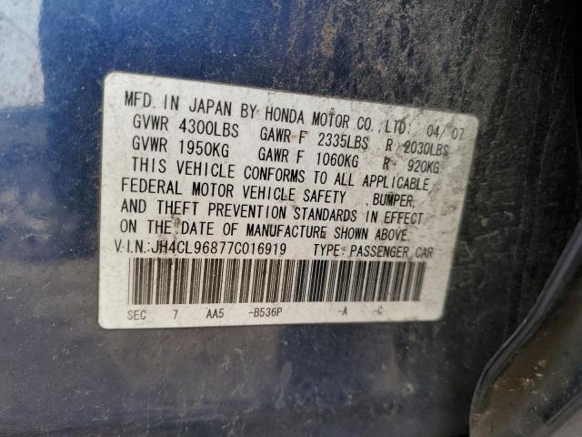 JH4CL96877C016919 - 2007 ACURA TSX BLUE photo 12