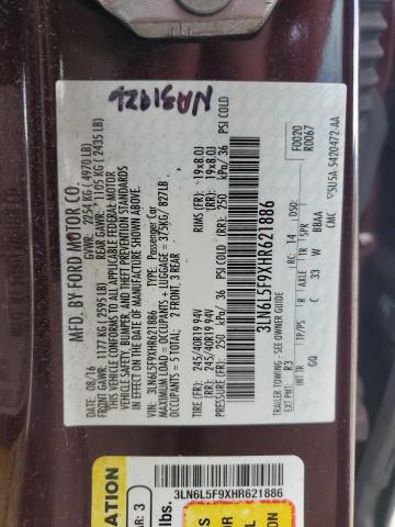 3LN6L5F9XHR621886 - 2017 LINCOLN MKZ RESERVE ბურგუნდია ფოტო 12