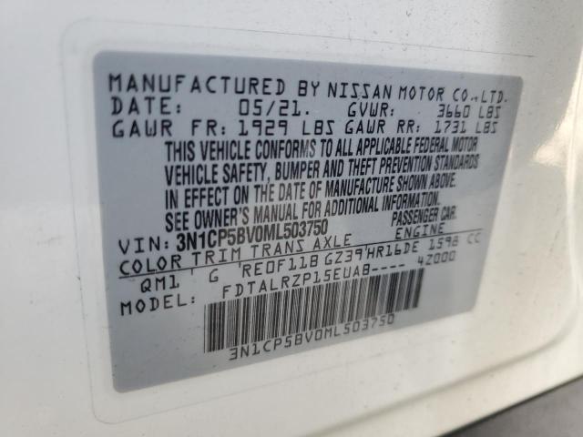 3N1CP5BV0ML503750 - 2021 NISSAN KICKS S WHITE photo 12