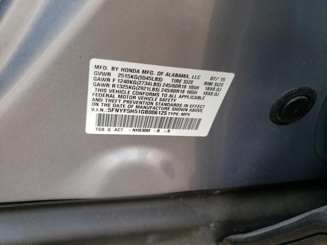 5FNYF5H51GB006125 - 2016 HONDA PILOT EXL GRAY photo 14