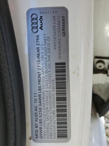 WAUHGAFC7CN068872 - 2012 AUDI A6 PRESTIGE WHITE photo 12