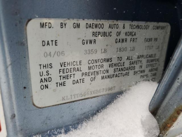 KL1TD566X6B679967 - 2006 CHEVROLET AVEO BASE Mavi foto 13