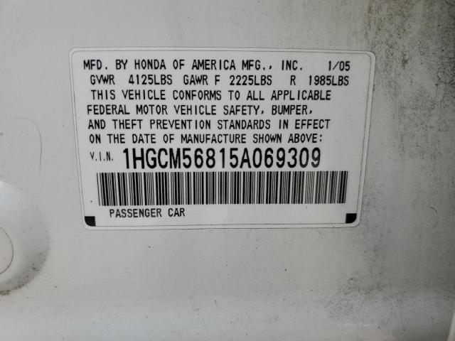 1HGCM56815A069309 - 2005 HONDA ACCORD EX WHITE photo 12