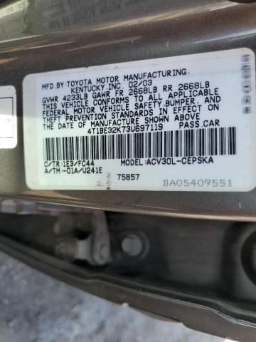 4T1BE32K73U697119 - 2003 TOYOTA CAMRY LE GOLD photo 13