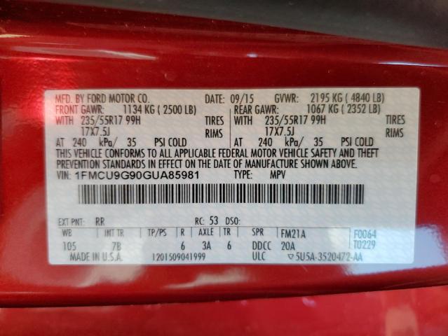 1FMCU9G90GUA85981 - 2016 FORD ESCAPE SE RED photo 13