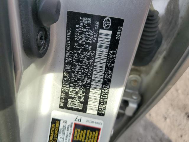 4T1BF1FK4DU299752 - 2013 TOYOTA CAMRY L SILVER photo 12