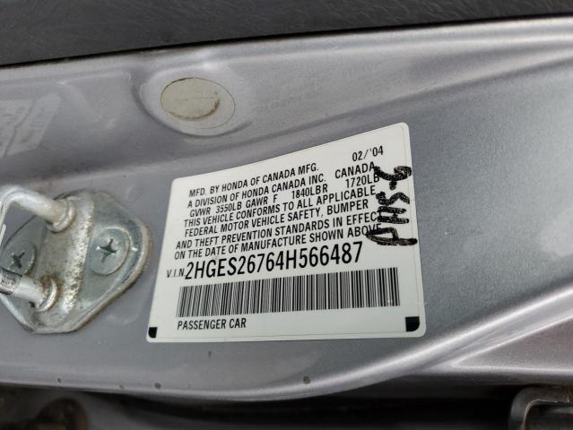 2HGES26764H566487 - 2004 HONDA CIVIC EX SILVER photo 12