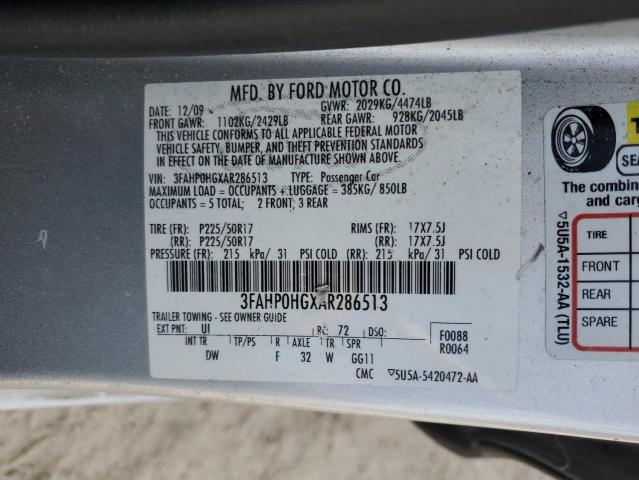 3FAHP0HGXAR286513 - 2010 FORD FUSION SE SILVER photo 13