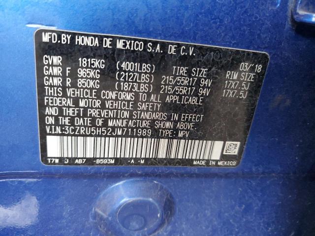 3CZRU5H52JM711989 - 2018 HONDA HR-V EX BLUE photo 13