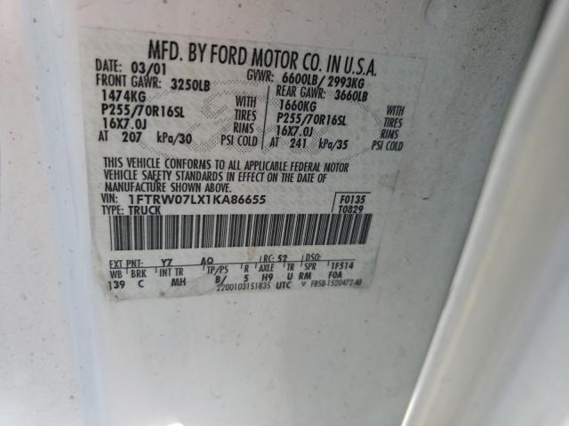 1FTRW07LX1KA86655 - 2001 FORD F150 SUPERCREW WHITE photo 12