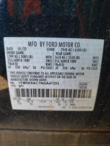 1FM5K8AC7NGA47253 - 2022 FORD EXPLORER POLICE INTERCEPTOR Qara foto 12