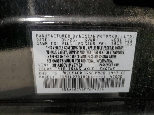 3N1AB8CV1MY274231 - 2021 NISSAN SENTRA SV BLACK photo 12