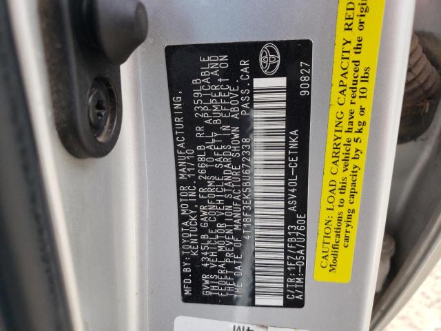 4T1BF3EK5BU672338 - 2011 TOYOTA CAMRY BASE SILVER photo 12