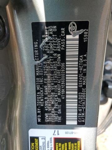 4T1BK1EB6DU028396 - 2013 TOYOTA AVALON BASE 绿色 照片 12